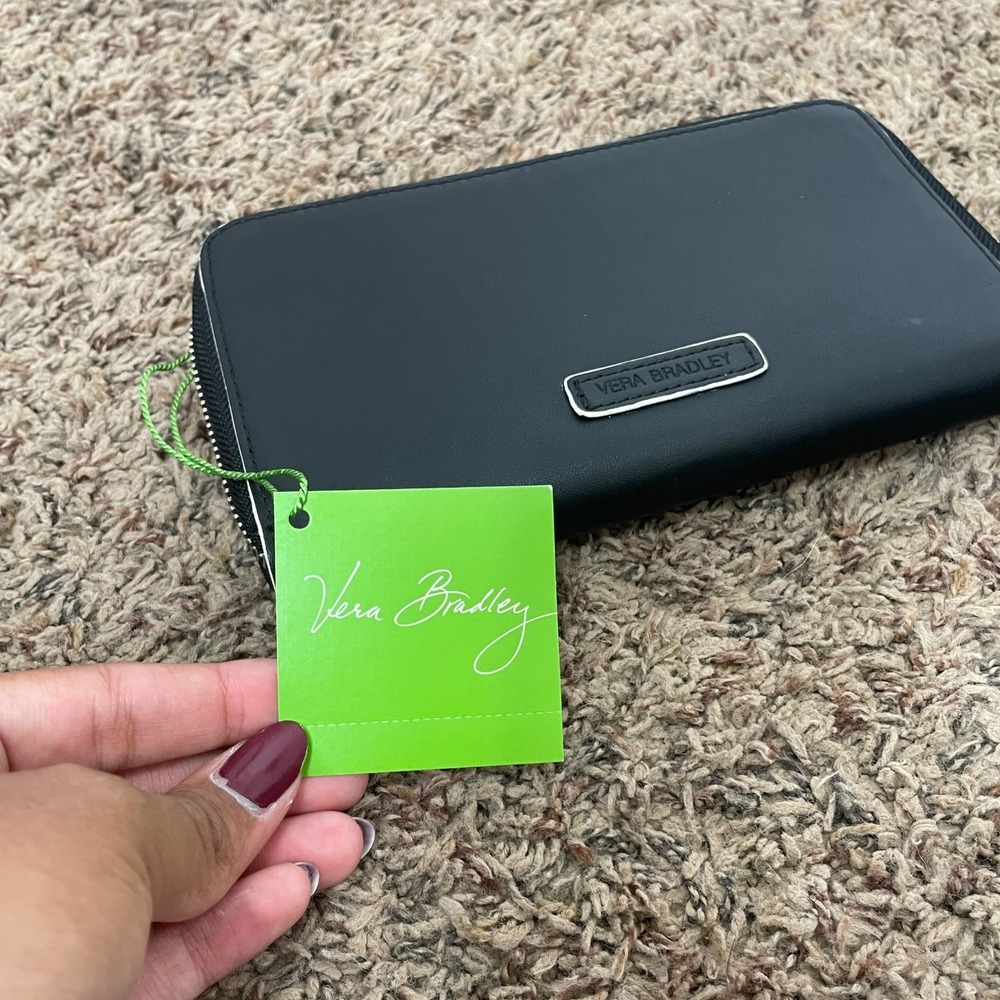 Vera Bradley Black Faux Leather Tote Bag and Matching Zip Around Wallet Set READ - Picture 2 of 14
